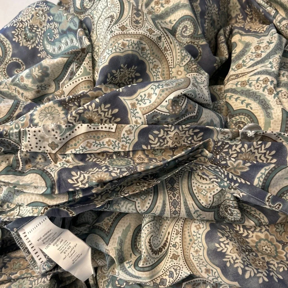 Pottery Barn Duvet Mackenna Paisley Queen Size Blue Green Preppy Cotton